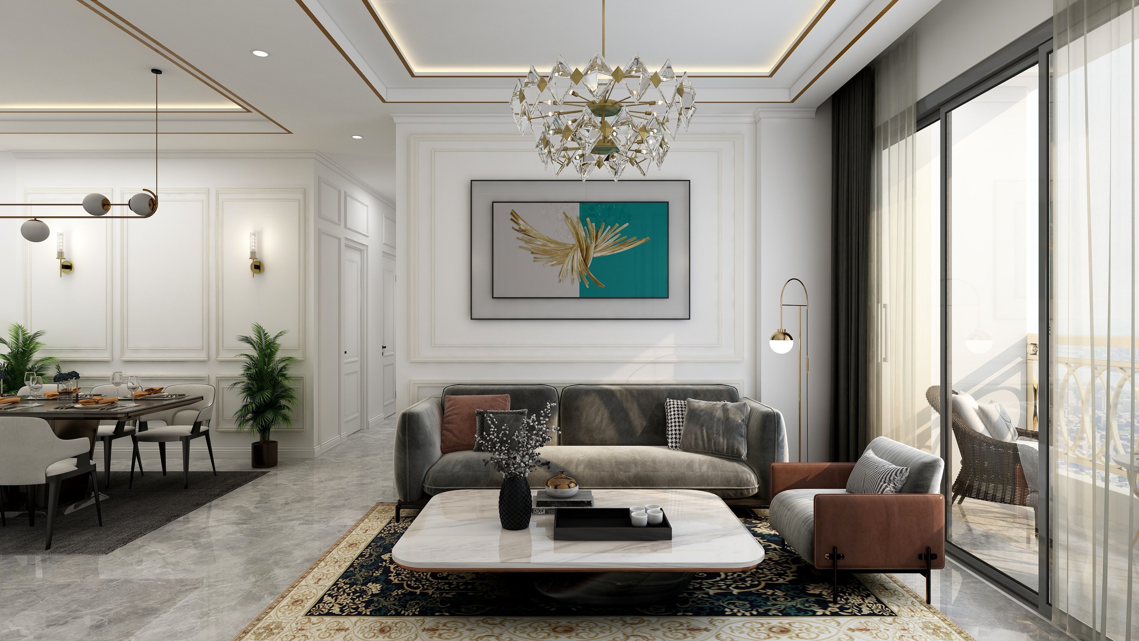 Mẫu thiết kế nội thất phòng khách sang trọng, “nhiều tiền”